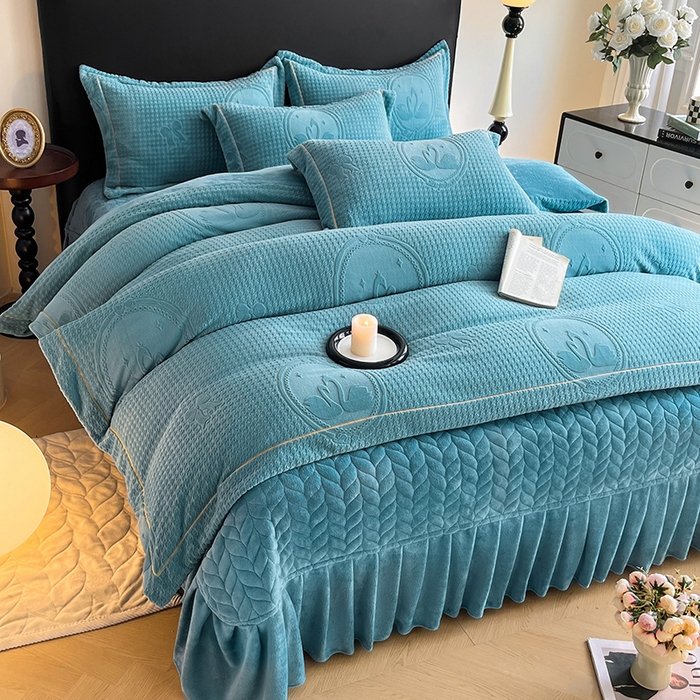 91家纺网 家纺一手货源 找家纺 代芙家纺 2025新款全消光雕花四件套-爱恋 爱恋-海蓝