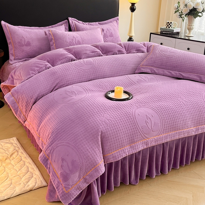 91家纺网 家纺一手货源 找家纺 代芙家纺 2025新款全消光雕花四件套-爱恋 爱恋-魔芋紫