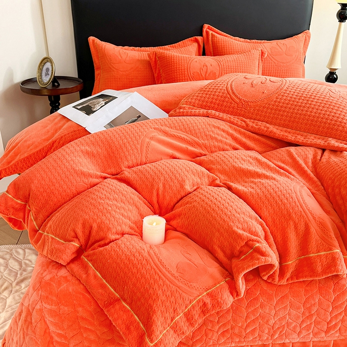 91家纺网 家纺一手货源 找家纺 代芙家纺 2025新款全消光雕花四件套-爱恋 爱恋-亮橙