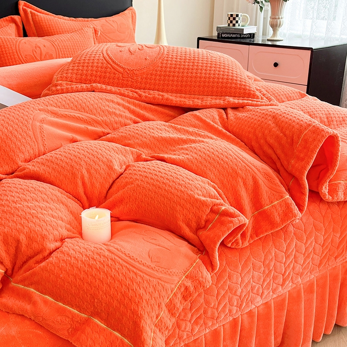 91家纺网 家纺一手货源 找家纺 代芙家纺 2025新款全消光雕花四件套-爱恋 爱恋-亮橙