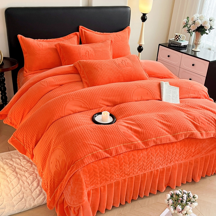 91家纺网 家纺一手货源 找家纺 代芙家纺 2025新款全消光雕花四件套-爱恋 爱恋-亮橙