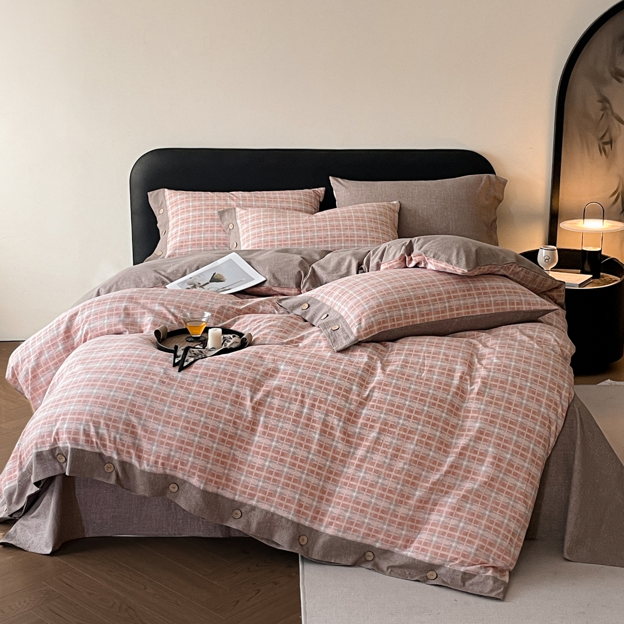 91家纺网 家纺一手货源 找家纺 （总）慕木家纺 2025新款日系原麻复古风纽扣款四件套