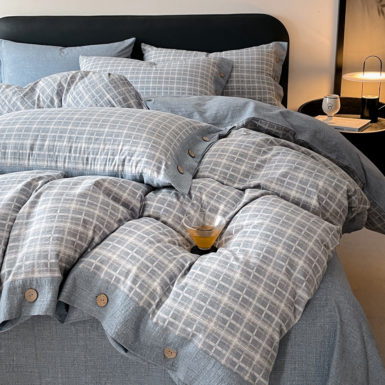 91家纺网 家纺一手货源 找家纺 （总）慕木家纺 2025新款日系原麻复古风纽扣款四件套