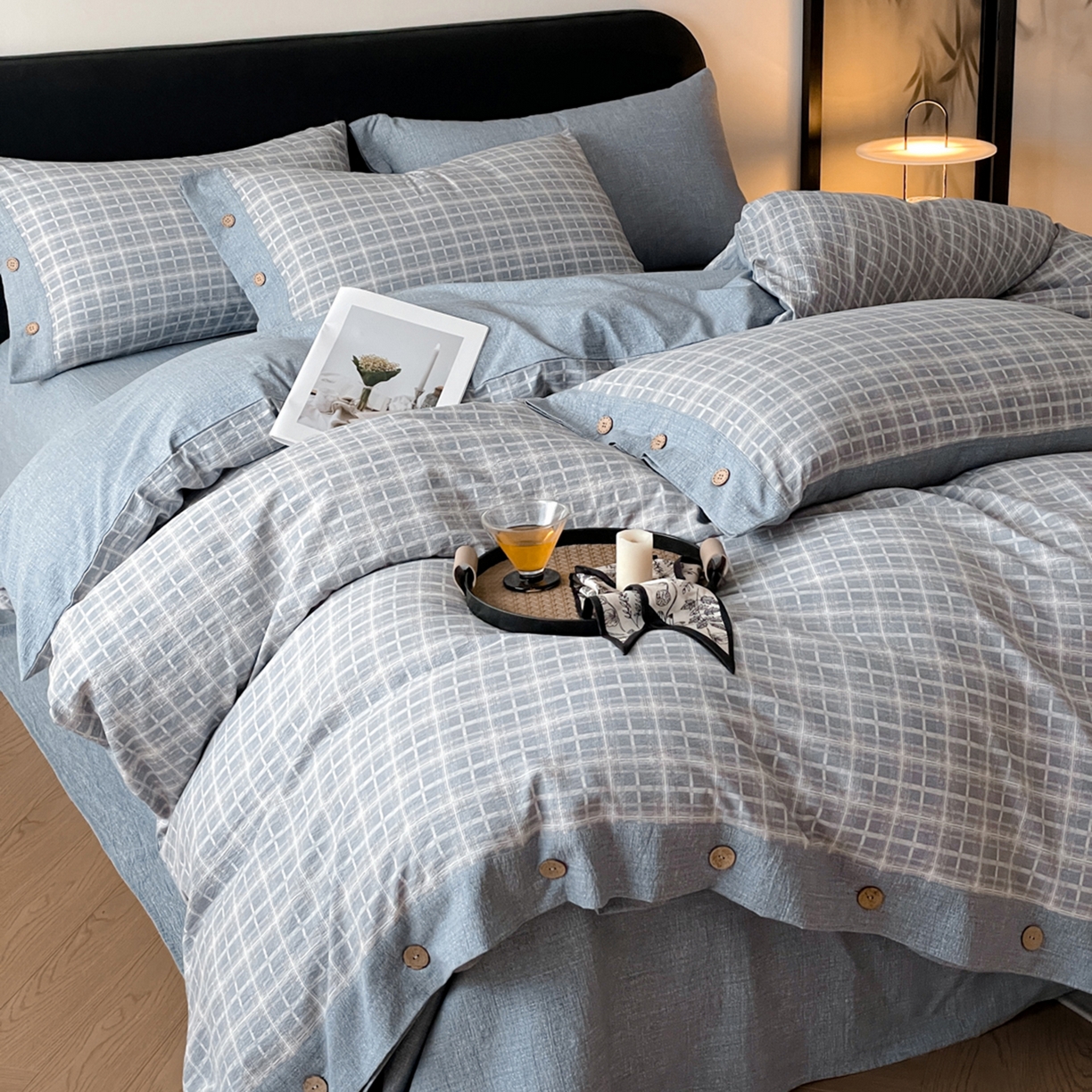 91家纺网 家纺一手货源 找家纺 （总）慕木家纺 2025新款日系原麻复古风纽扣款四件套