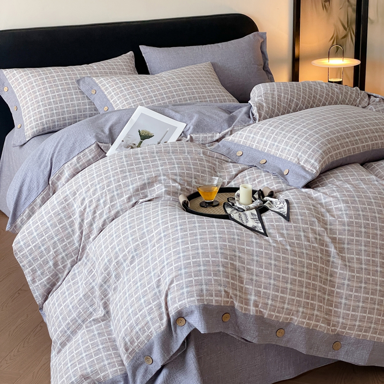 91家纺网 家纺一手货源 找家纺 慕木家纺 2025新款日系原麻复古风纽扣款四件套 纽扣款-伯克利-咖