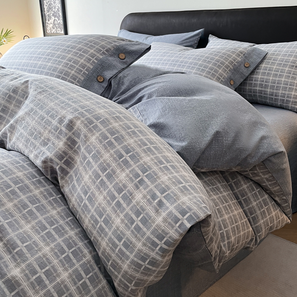 91家纺网 家纺一手货源 找家纺 （总）慕木家纺 2025新款日系原麻复古风纽扣款四件套