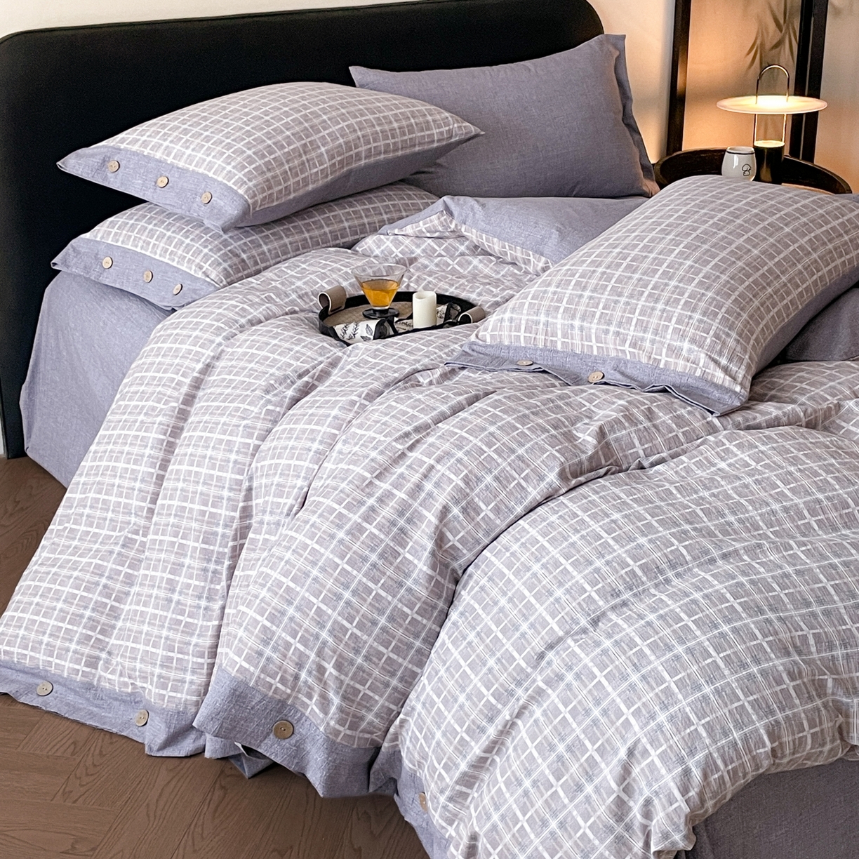 91家纺网 家纺一手货源 找家纺 慕木家纺 2025新款日系原麻复古风纽扣款四件套 纽扣款-伯克利-咖