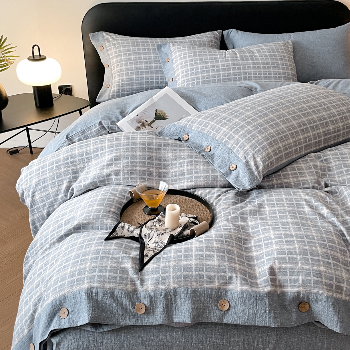 91家纺网 家纺一手货源 找家纺 （总）慕木家纺 2025新款日系原麻复古风纽扣款四件套