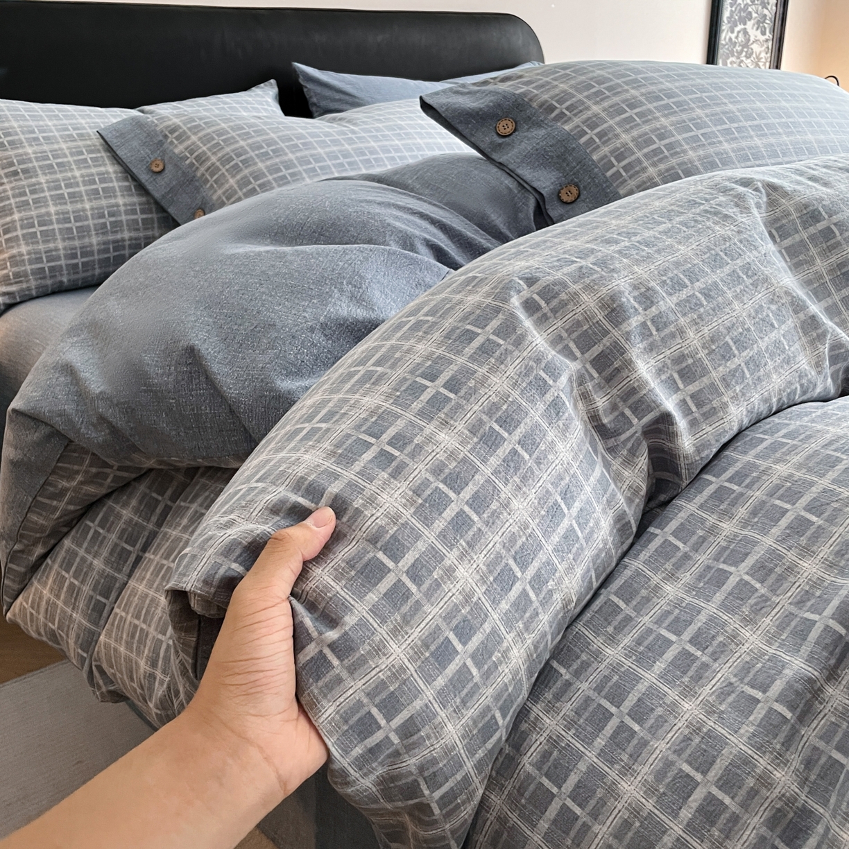 91家纺网 家纺一手货源 找家纺 （总）慕木家纺 2025新款日系原麻复古风纽扣款四件套