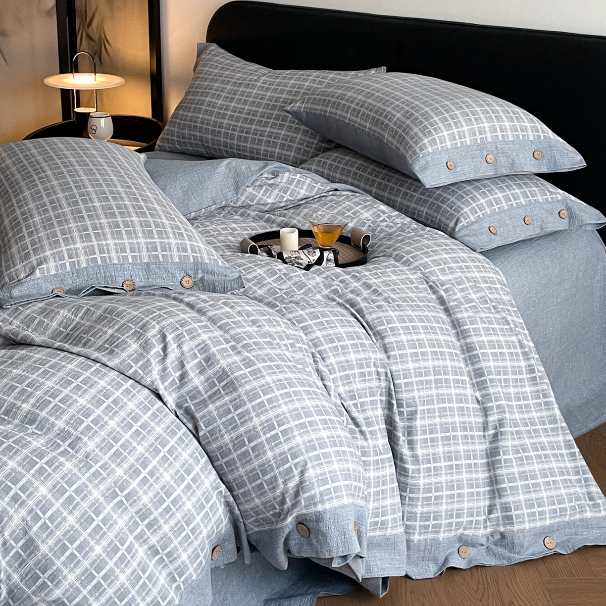 91家纺网 家纺一手货源 找家纺 （总）慕木家纺 2025新款日系原麻复古风纽扣款四件套