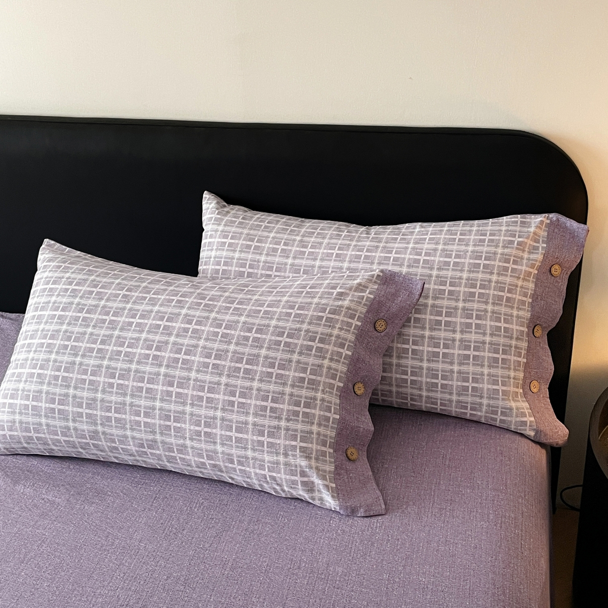 91家纺网 家纺一手货源 找家纺 慕木家纺 2025新款日系原麻复古风纽扣款四件套 纽扣款-伯克利-紫