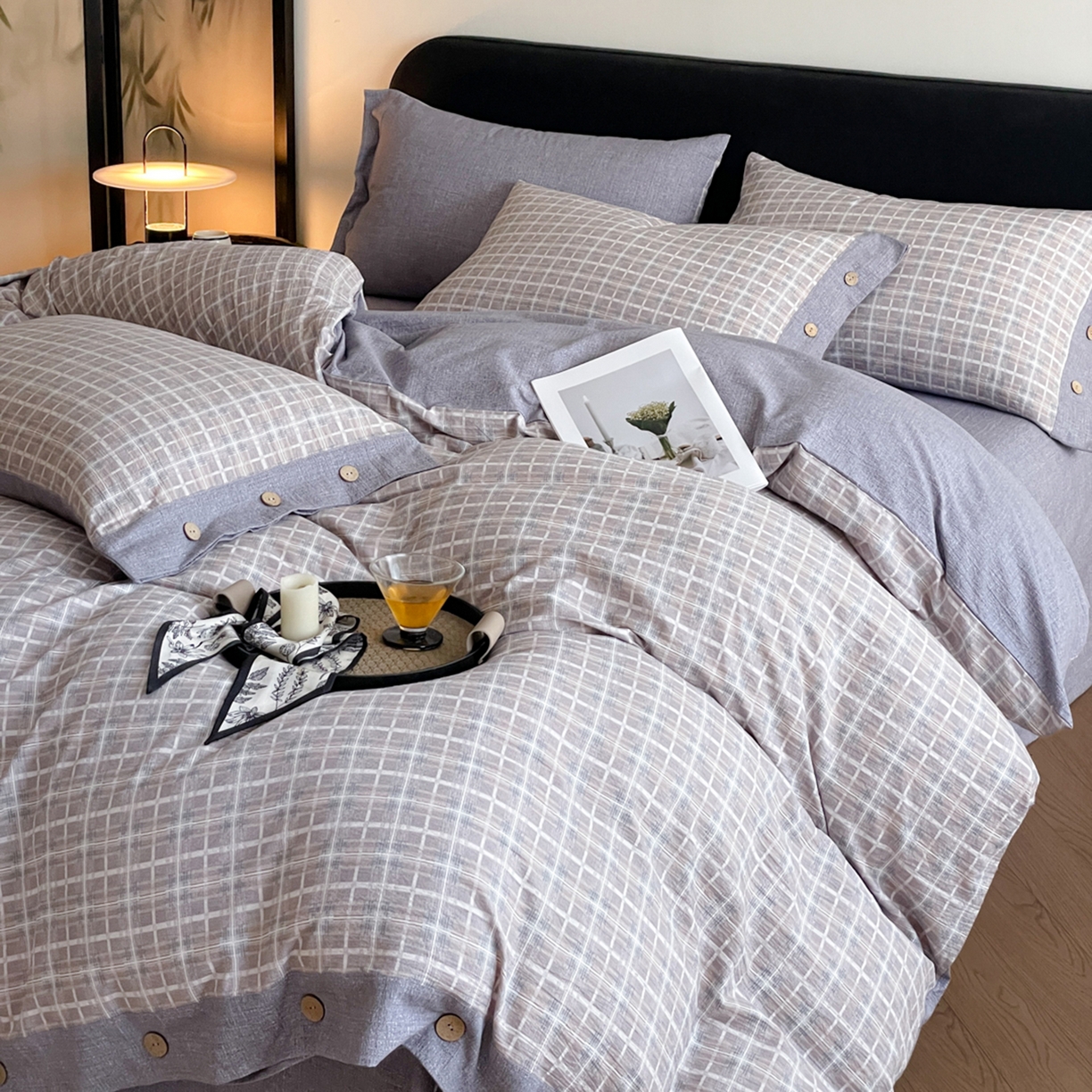 91家纺网 家纺一手货源 找家纺 慕木家纺 2025新款日系原麻复古风纽扣款四件套 纽扣款-伯克利-咖