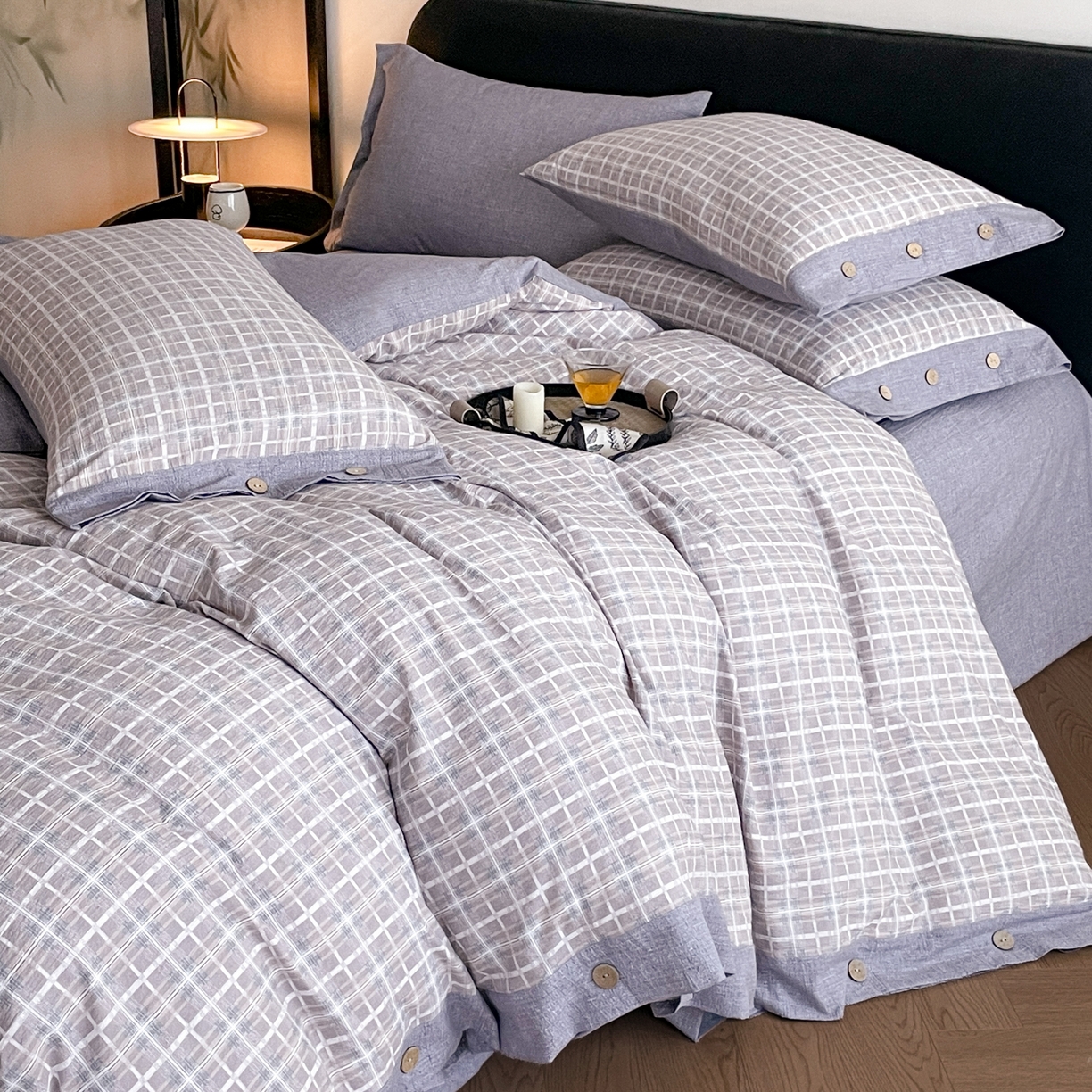 91家纺网 家纺一手货源 找家纺 慕木家纺 2025新款日系原麻复古风纽扣款四件套 纽扣款-伯克利-咖