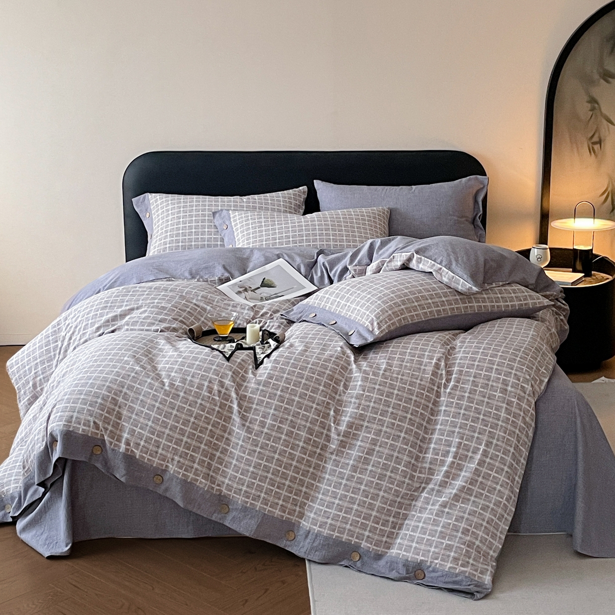 91家纺网 家纺一手货源 找家纺 慕木家纺 2025新款日系原麻复古风纽扣款四件套 纽扣款-伯克利-咖