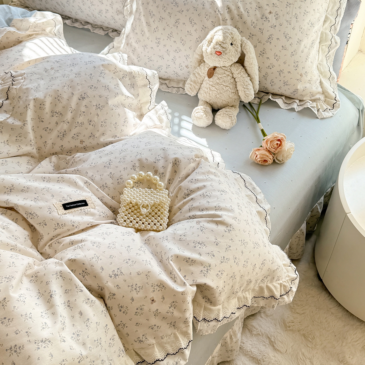 91家纺网 家纺一手货源 找家纺 （总）艾唯希家纺 2025新款全棉双层花边四件套纯棉小碎花10个花型-花边系列