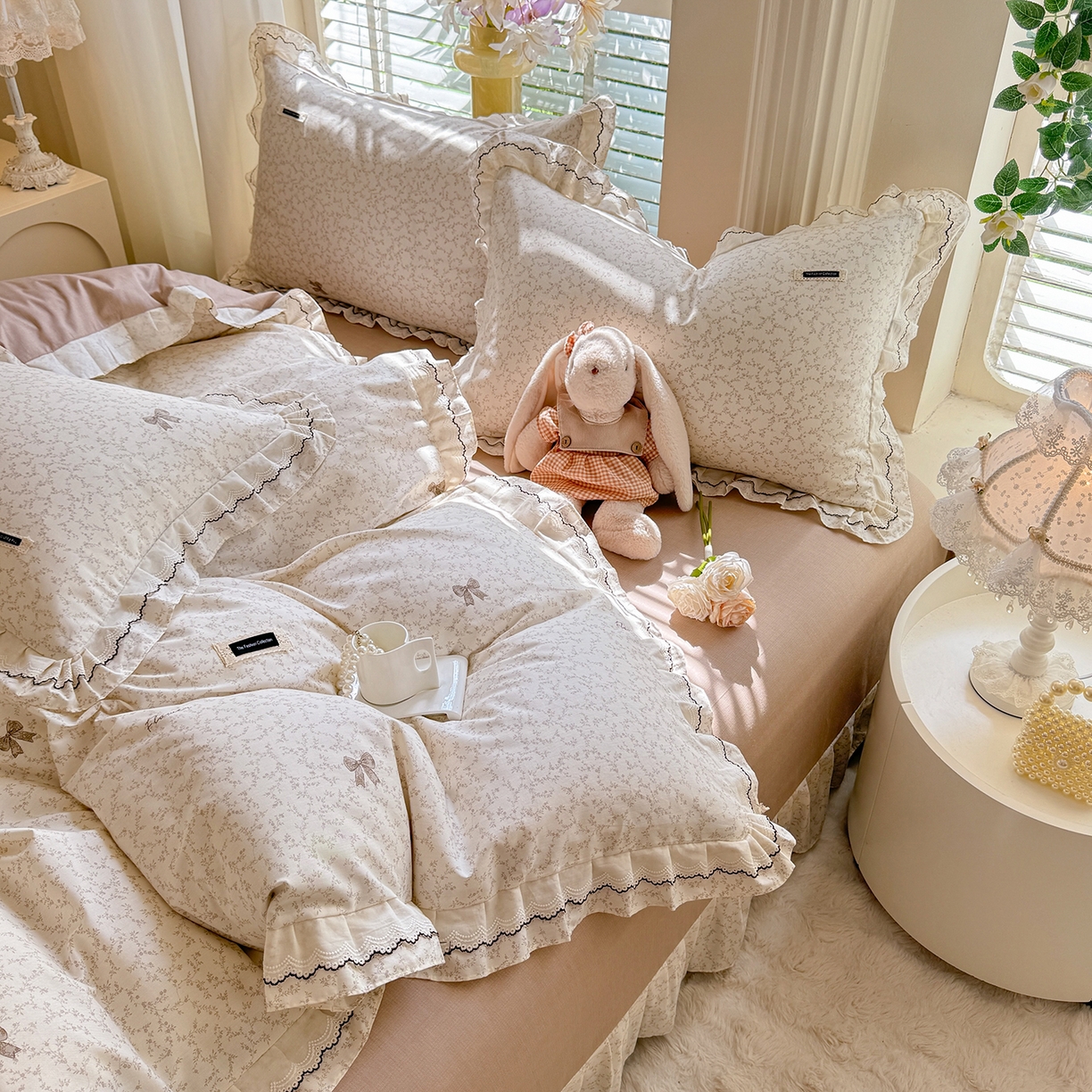 91家纺网 家纺一手货源 找家纺 （总）艾唯希家纺 2025新款全棉双层花边四件套纯棉小碎花10个花型-花边系列