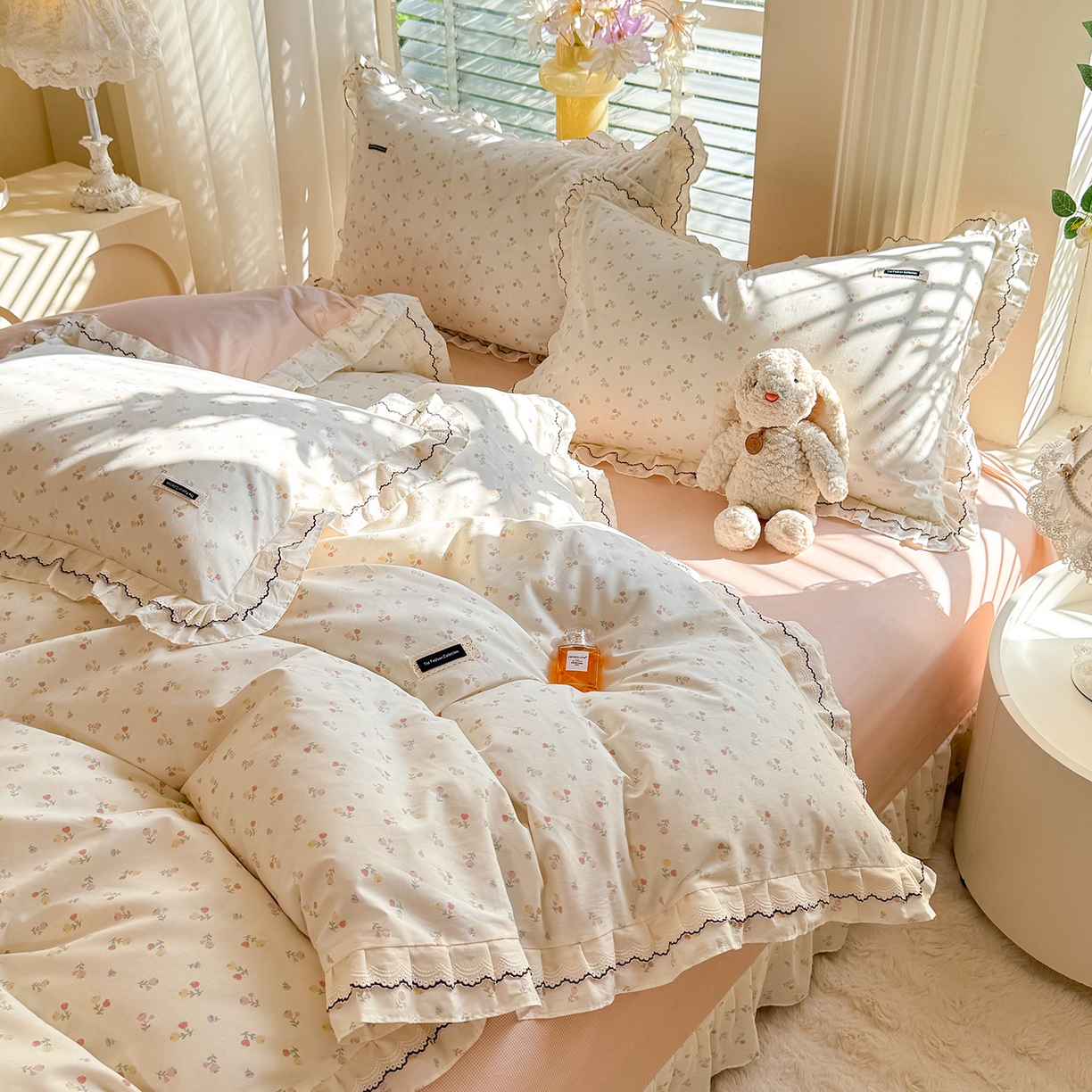 艾唯希家纺 2025新款全棉双层花边四件套纯棉小碎花10个花型-花边系列 花艺漫漫