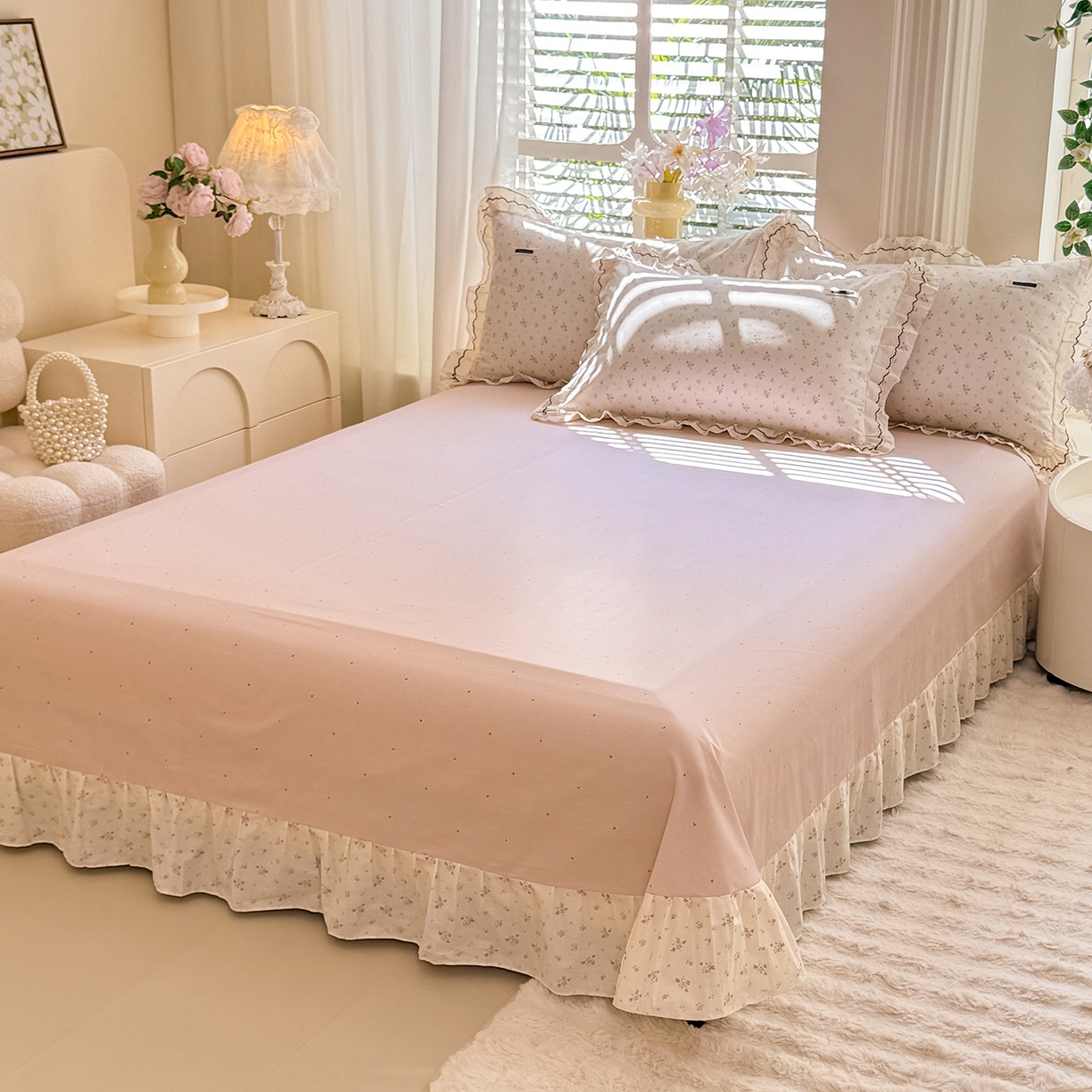 91家纺网 家纺一手货源 找家纺 艾唯希家纺 2025新款全棉双层花边四件套纯棉小碎花10个花型-花边系列 花冉