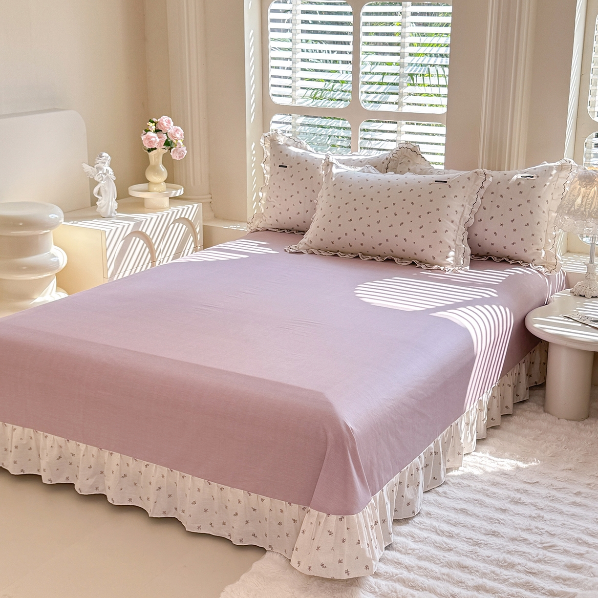 91家纺网 家纺一手货源 找家纺 艾唯希家纺 2025新款全棉双层花边四件套纯棉小碎花10个花型-花边系列 雾里花