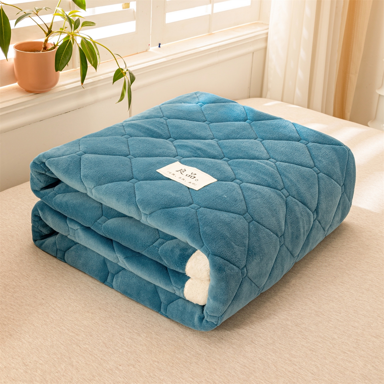 91家纺网 家纺一手货源 找家纺 慕木家纺 2025新款大床款牛奶绒印花床褥垫系列 床褥垫-景泰蓝