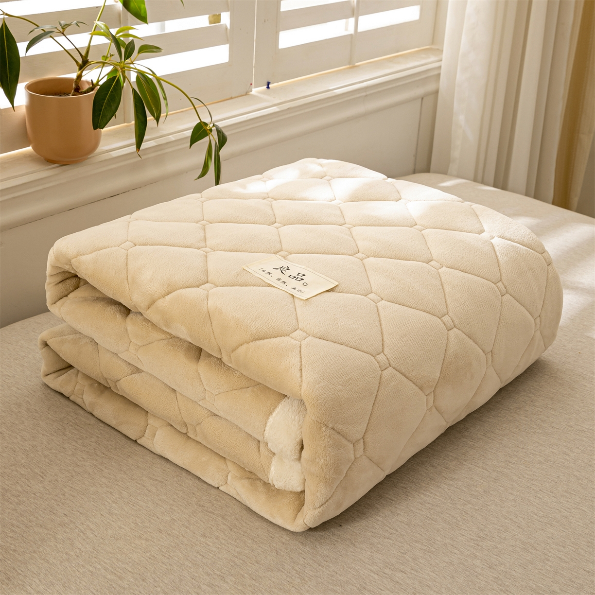 91家纺网 家纺一手货源 找家纺 慕木家纺 2025新款大床款牛奶绒印花床褥垫系列 床褥垫-卡其