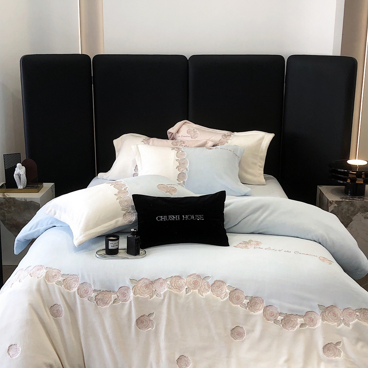 初拾 2025新款230g牛奶绒“花卉” 四件套-暖冬甜心 暖冬甜心-蓝