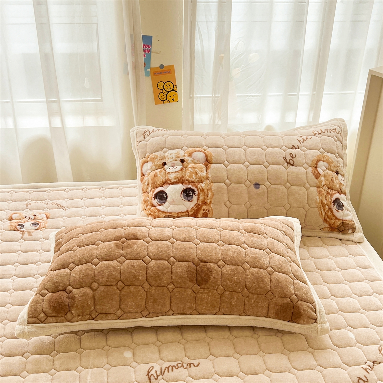 91家纺网 家纺一手货源 找家纺 慕木家纺 2025新款大床款牛奶绒印花床褥垫系列 床褥垫-拉布咖