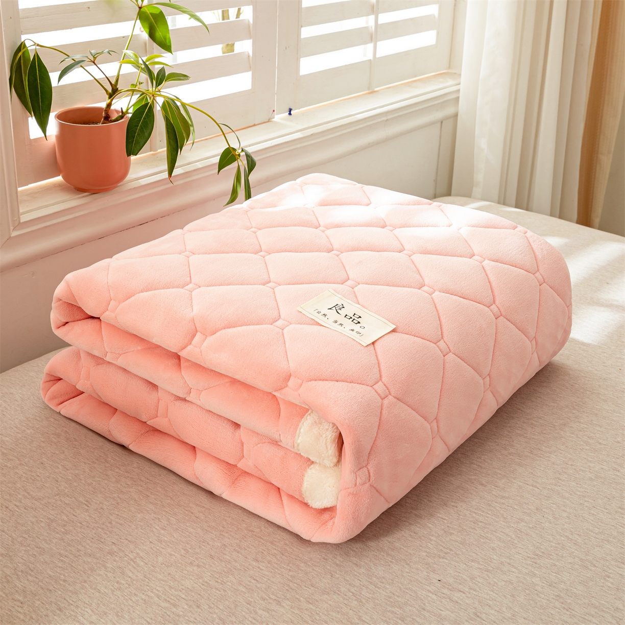 91家纺网 家纺一手货源 找家纺 慕木家纺 2025新款大床款牛奶绒印花床褥垫系列 床褥垫-嫩粉