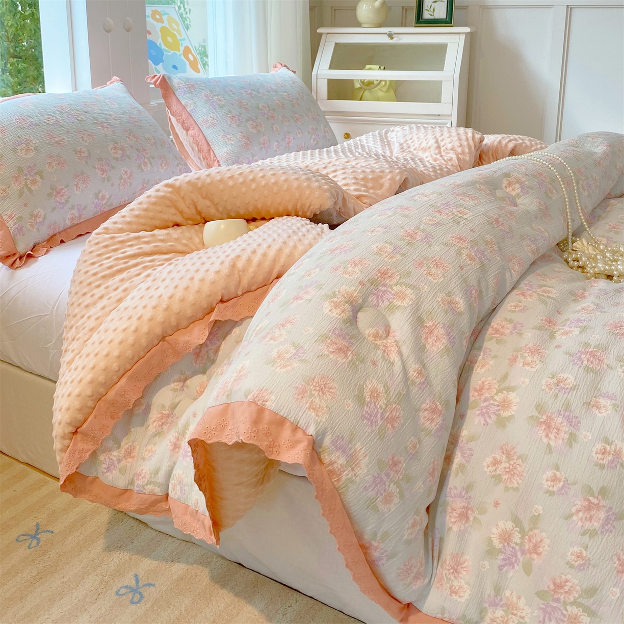 91家纺网 家纺一手货源 找家纺 （总）宝士康家纺 2025秋冬新品高克重A类原麻暗合四件套复古加厚双层纱仿亚麻套件