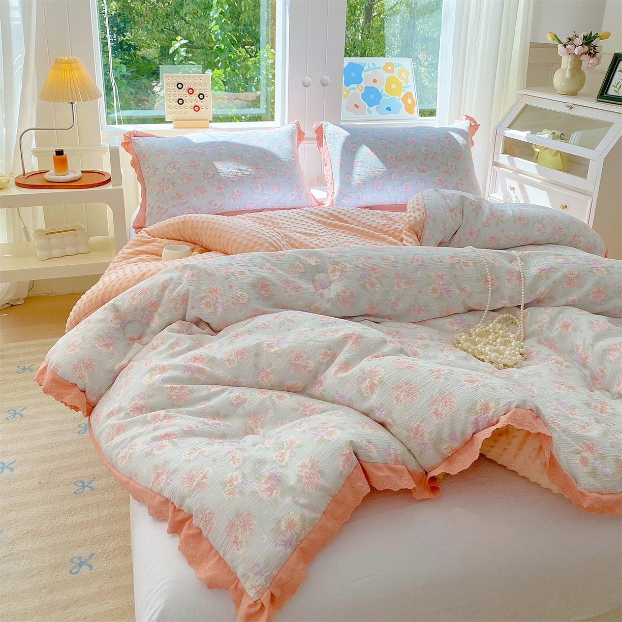 91家纺网 家纺一手货源 找家纺 （总）宝士康家纺 2025新品豆豆绒小花边印花被子被芯冬被/秋冬被/被芯/跨境外贸