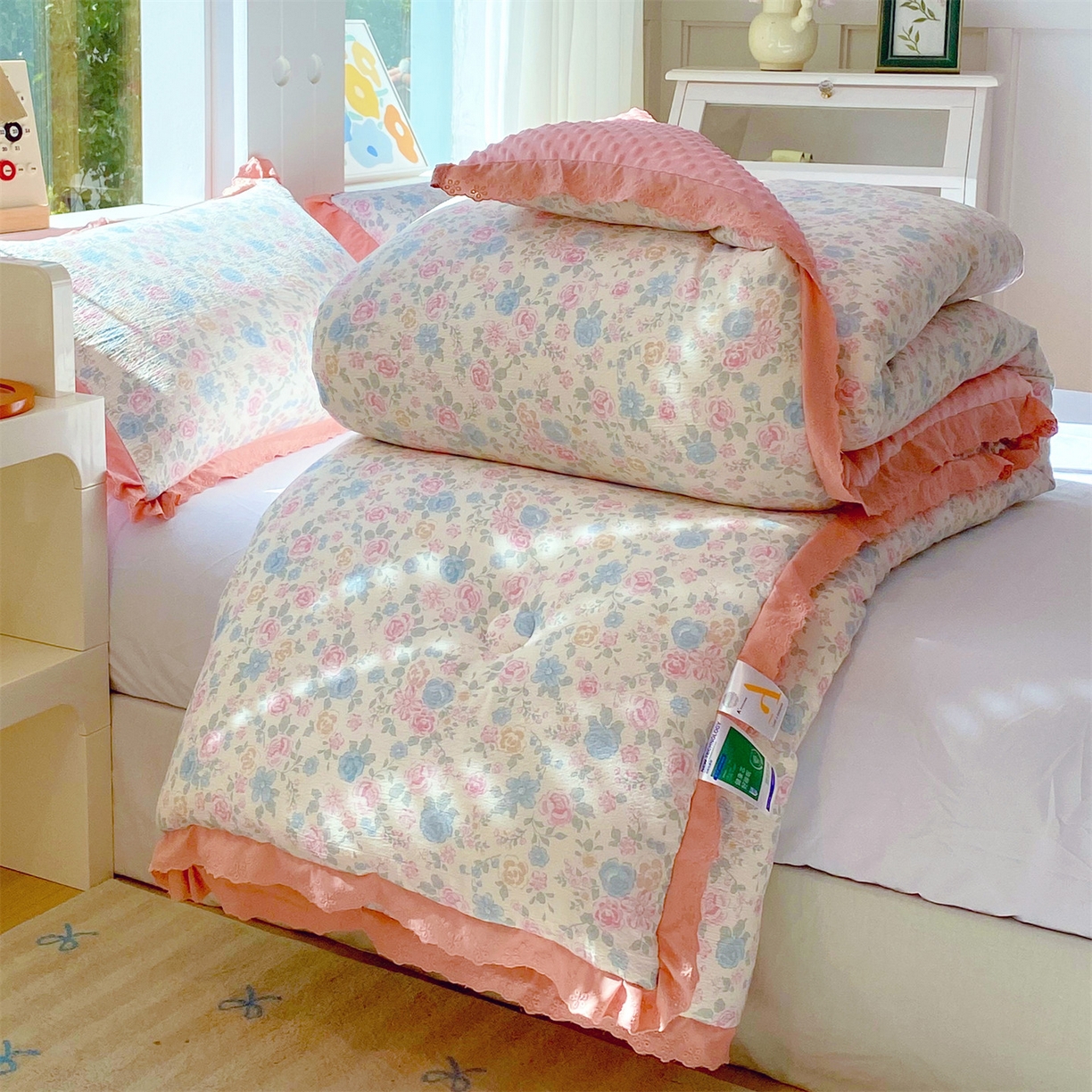 91家纺网 家纺一手货源 找家纺 宝士康家纺 2025新品豆豆绒小花边印花被子被芯冬被/秋冬被/被芯/跨境外贸 惜花芷