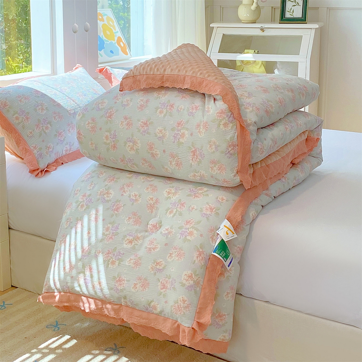 91家纺网 家纺一手货源 找家纺 宝士康家纺 2025新品豆豆绒小花边印花被子被芯冬被/秋冬被/被芯/跨境外贸 查里