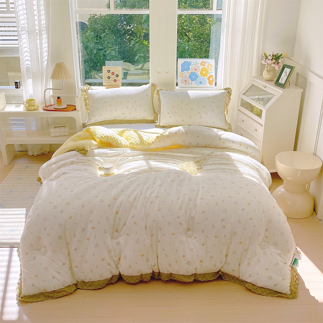 91家纺网 家纺一手货源 找家纺 宝士康家纺 2025新品豆豆绒小花边印花被子被芯冬被/秋冬被/被芯/跨境外贸 郁香栀语