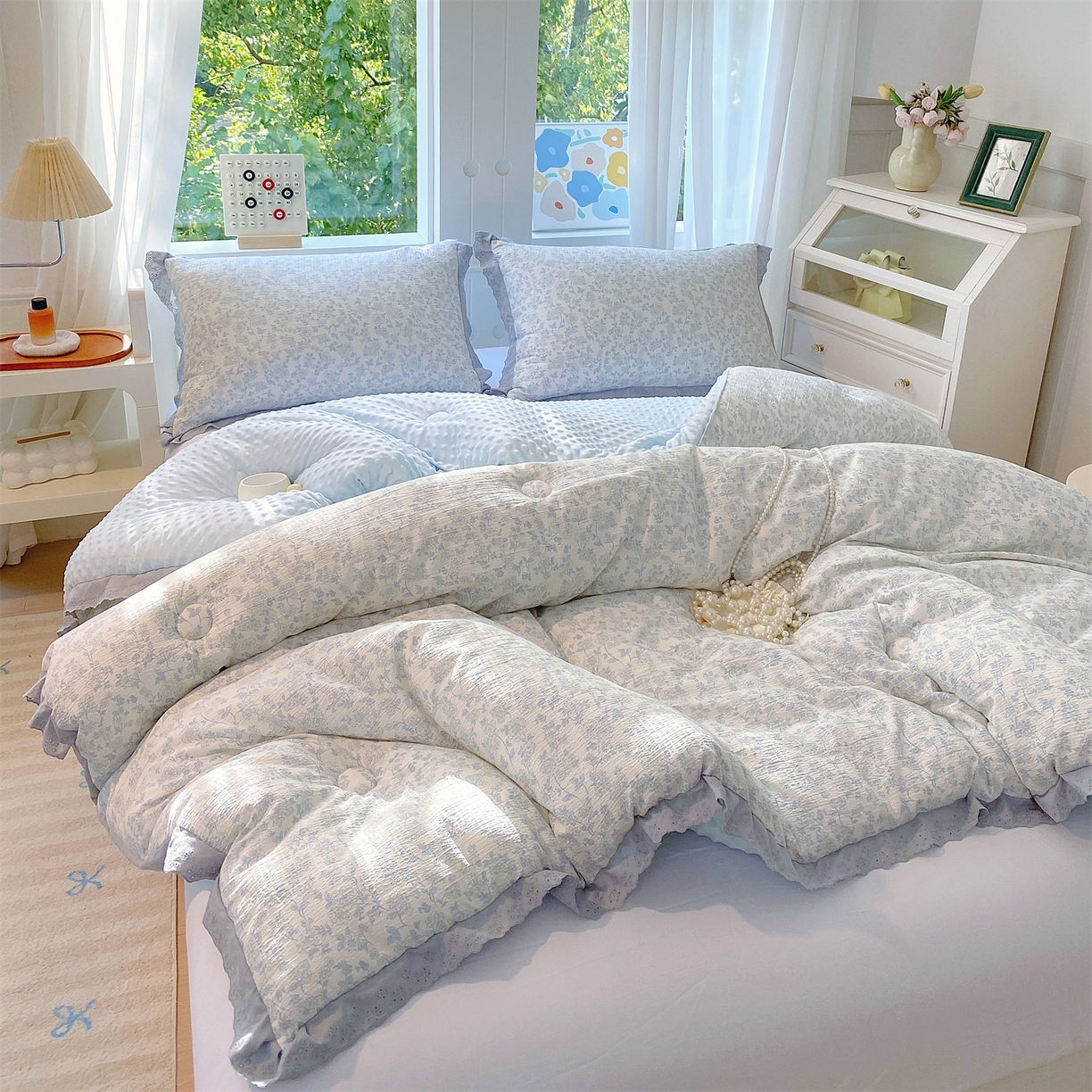 91家纺网 家纺一手货源 找家纺 宝士康家纺 2025新品豆豆绒小花边印花被子被芯冬被/秋冬被/被芯/跨境外贸 夏花