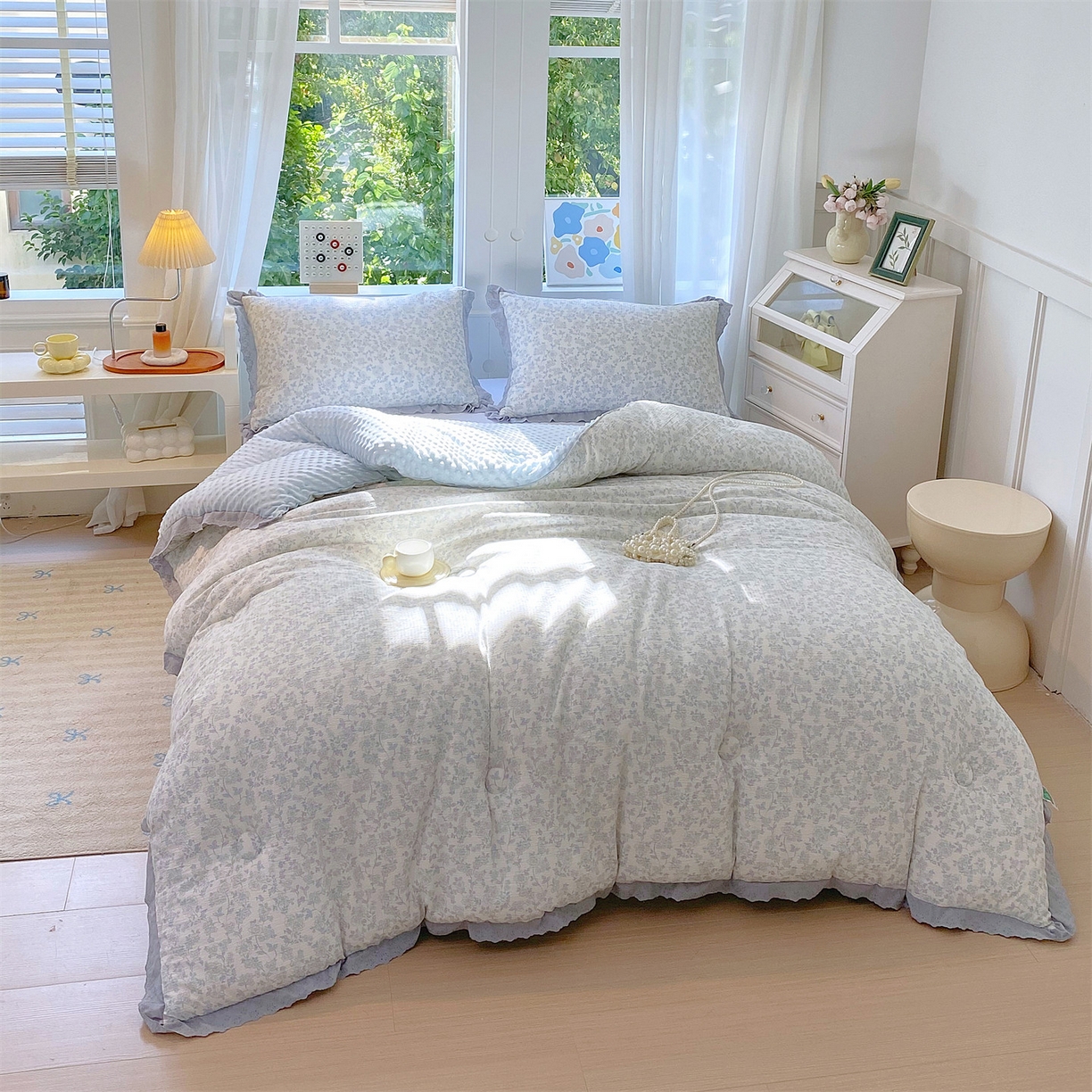 91家纺网 家纺一手货源 找家纺 宝士康家纺 2025新品豆豆绒小花边印花被子被芯冬被/秋冬被/被芯/跨境外贸 夏花