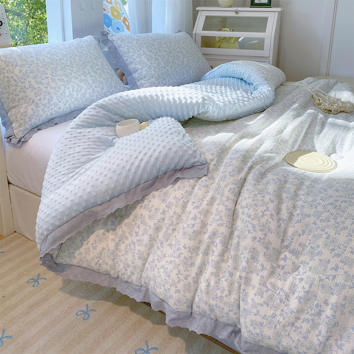 91家纺网 家纺一手货源 找家纺 宝士康家纺 2025新品豆豆绒小花边印花被子被芯冬被/秋冬被/被芯/跨境外贸 夏花