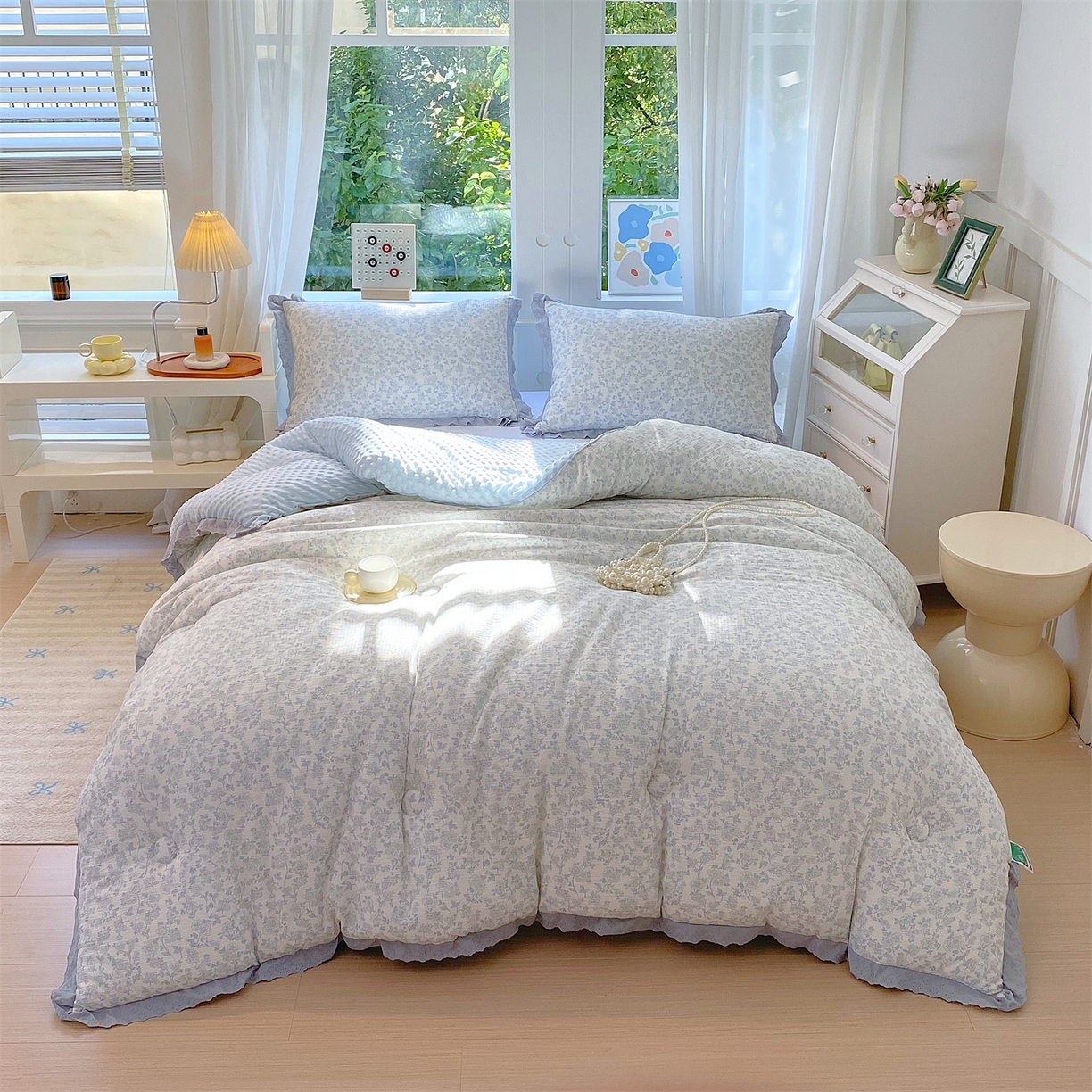 91家纺网 家纺一手货源 找家纺 宝士康家纺 2025新品豆豆绒小花边印花被子被芯冬被/秋冬被/被芯/跨境外贸 夏花