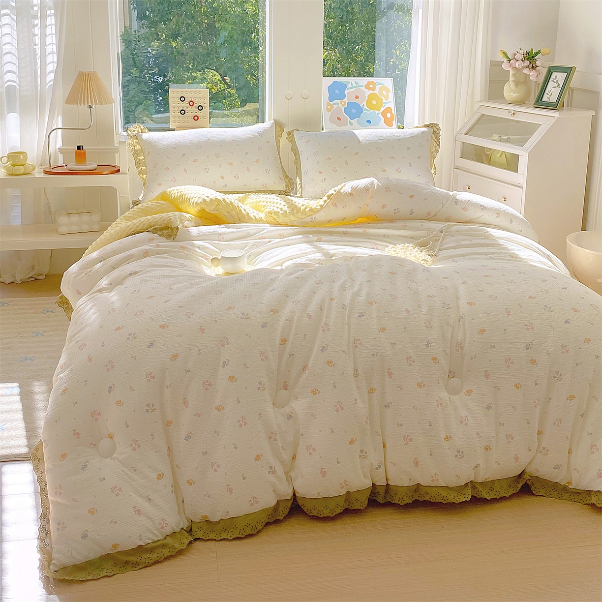 91家纺网 家纺一手货源 找家纺 宝士康家纺 2025新品豆豆绒小花边印花被子被芯冬被/秋冬被/被芯/跨境外贸 郁香栀语