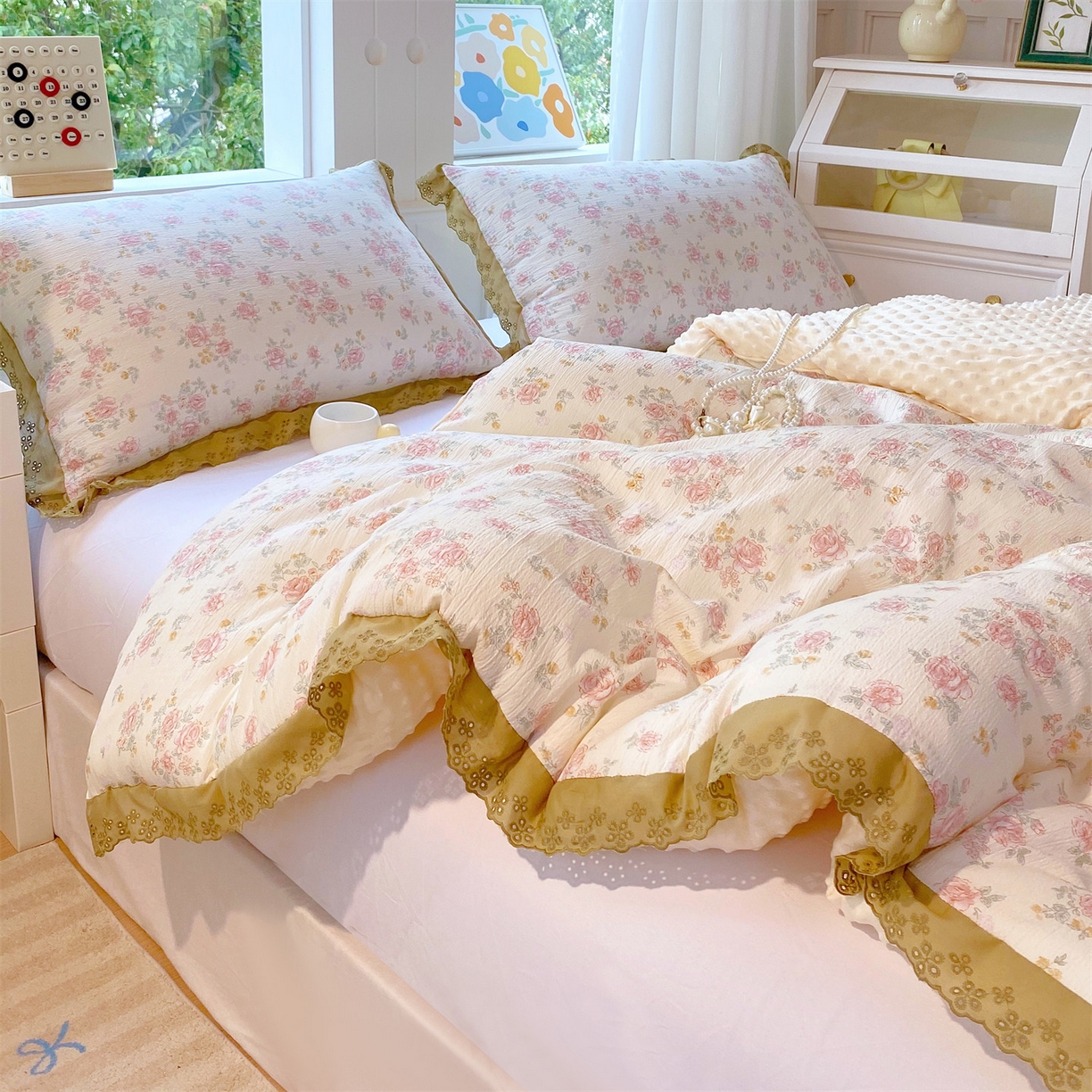 91家纺网 家纺一手货源 找家纺 宝士康家纺 2025新品豆豆绒小花边印花被子被芯冬被/秋冬被/被芯/跨境外贸 温柔乡