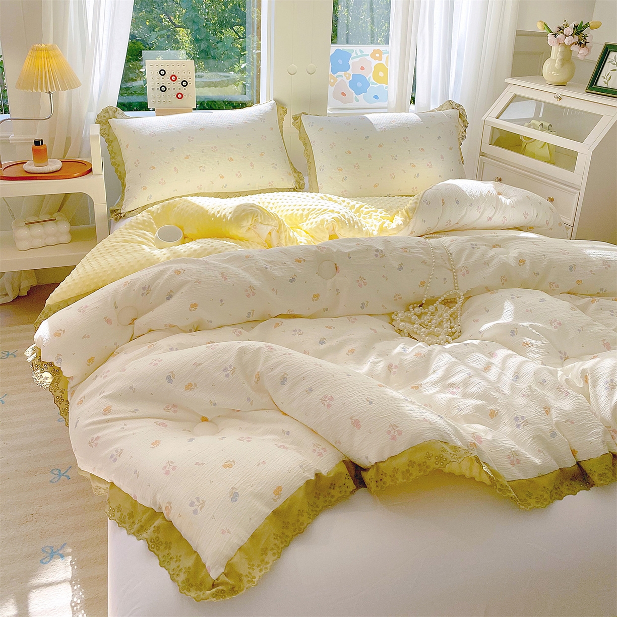 91家纺网 家纺一手货源 找家纺 宝士康家纺 2025新品豆豆绒小花边印花被子被芯冬被/秋冬被/被芯/跨境外贸 郁香栀语