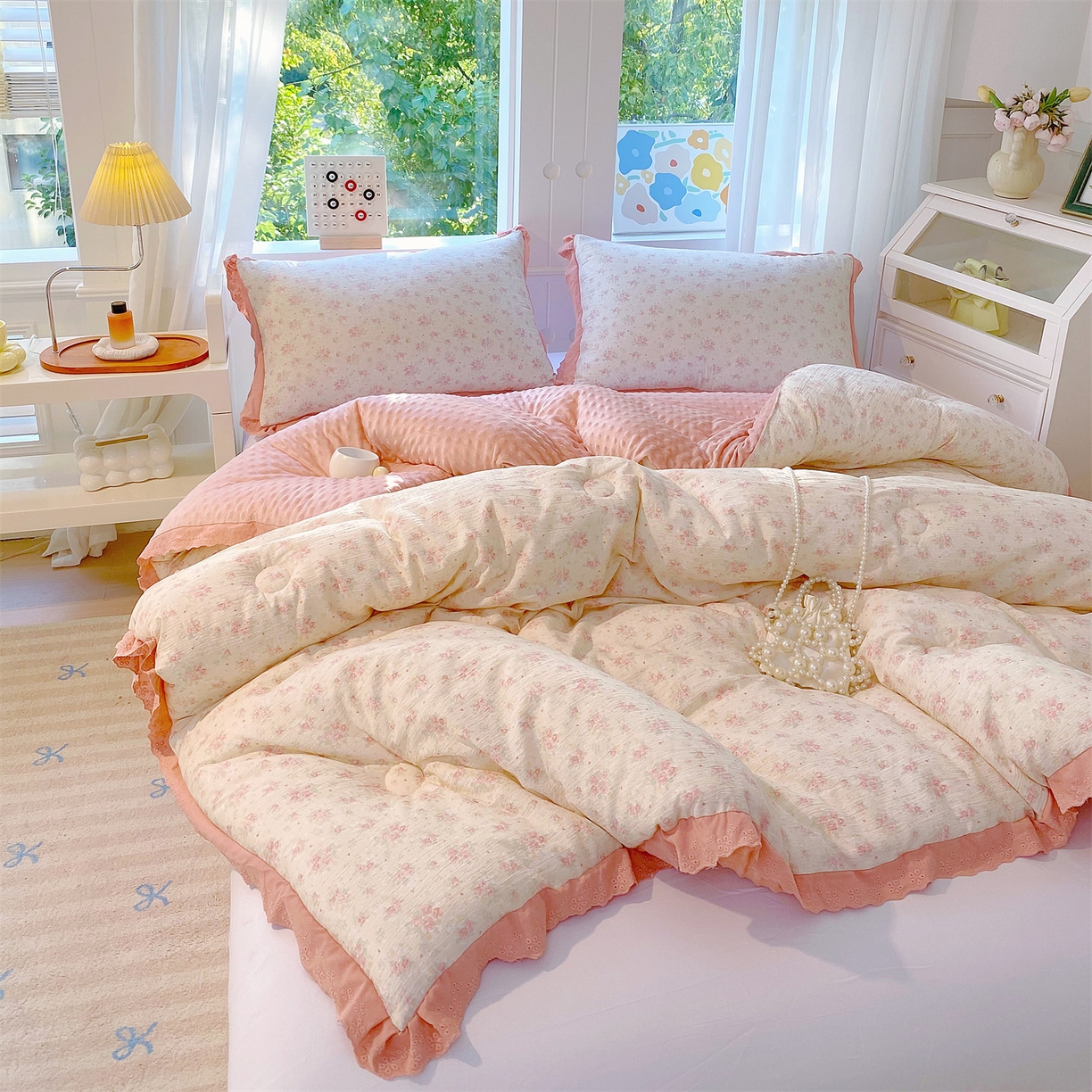 91家纺网 家纺一手货源 找家纺 宝士康家纺 2025新品豆豆绒小花边印花被子被芯冬被/秋冬被/被芯/跨境外贸 春樱