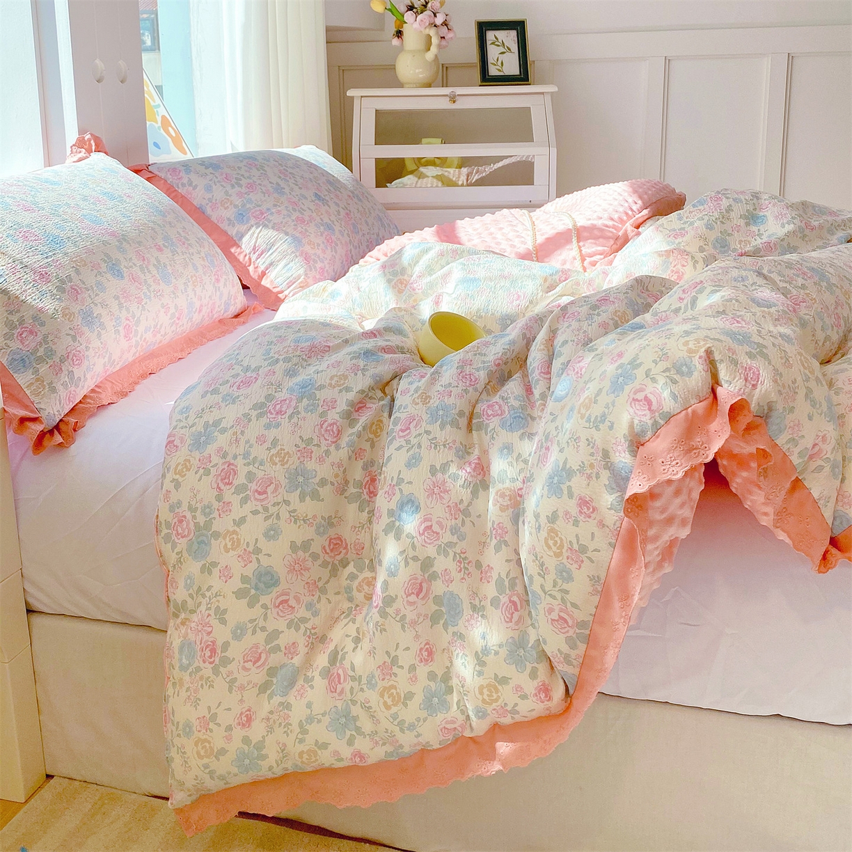 91家纺网 家纺一手货源 找家纺 宝士康家纺 2025新品豆豆绒小花边印花被子被芯冬被/秋冬被/被芯/跨境外贸 惜花芷