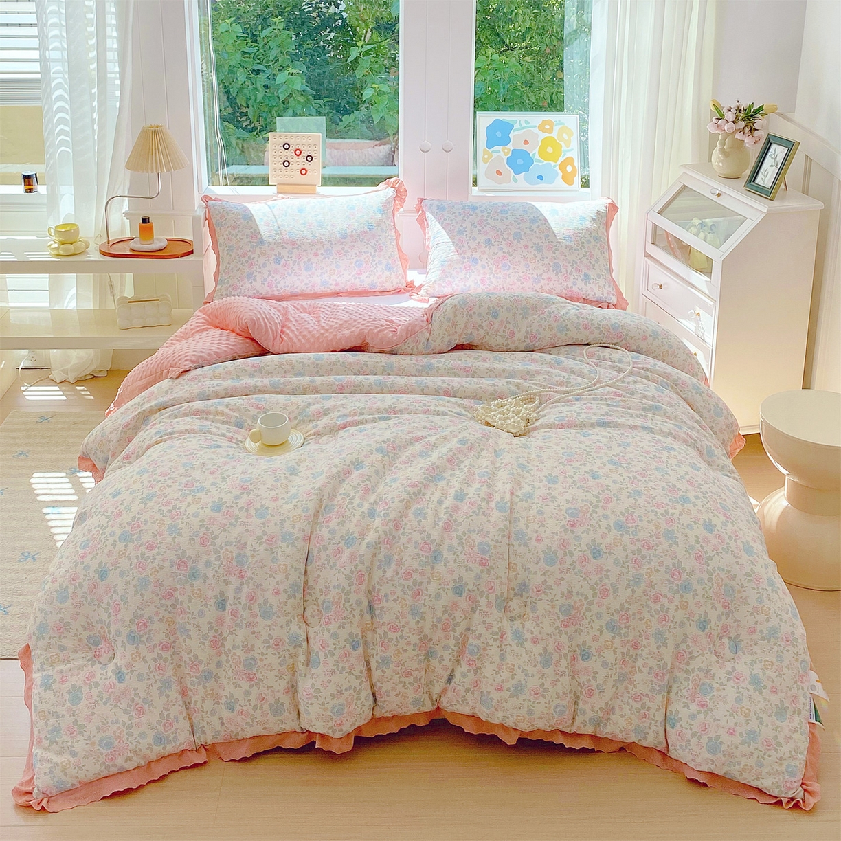 91家纺网 家纺一手货源 找家纺 宝士康家纺 2025新品豆豆绒小花边印花被子被芯冬被/秋冬被/被芯/跨境外贸 惜花芷