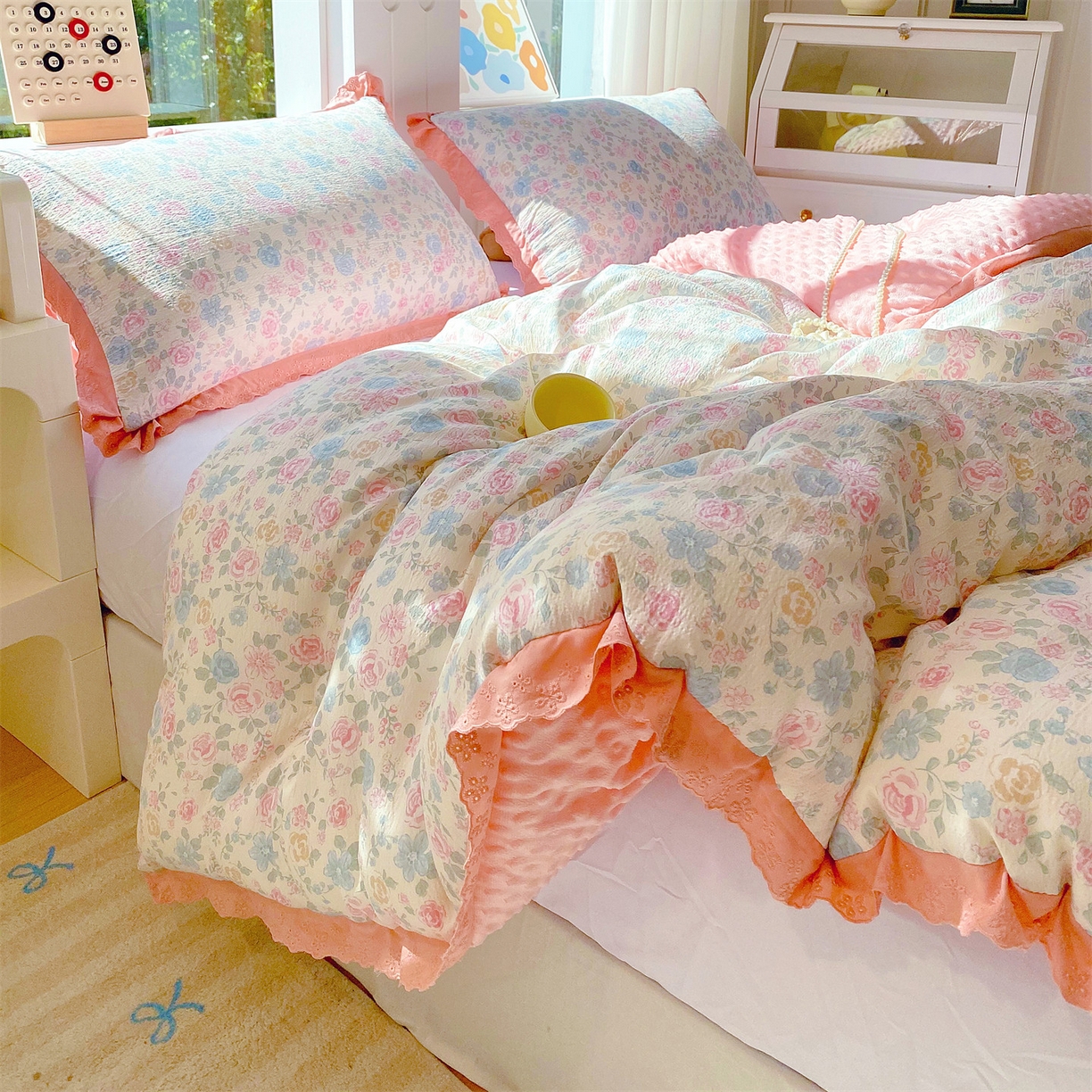 91家纺网 家纺一手货源 找家纺 宝士康家纺 2025新品豆豆绒小花边印花被子被芯冬被/秋冬被/被芯/跨境外贸 惜花芷