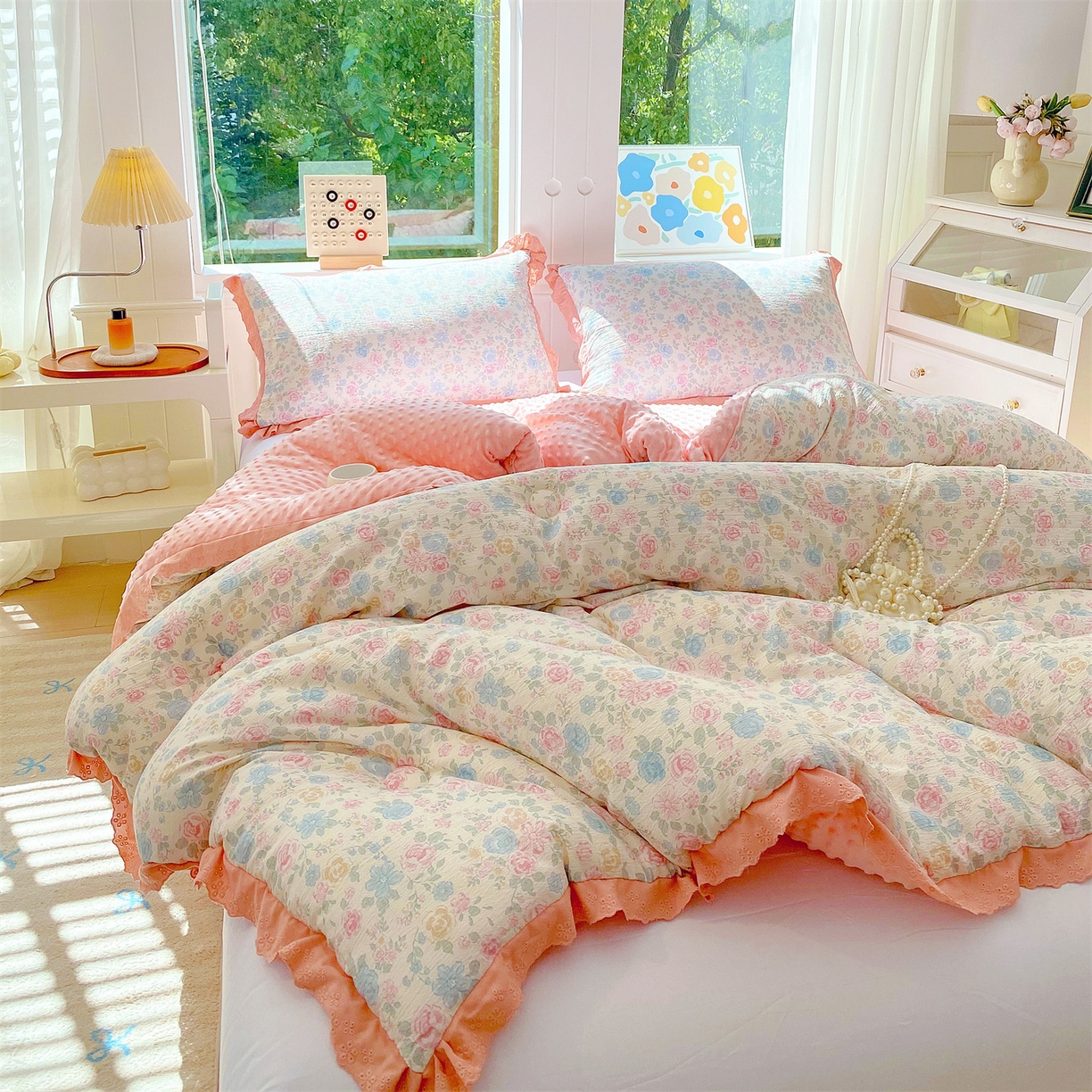 91家纺网 家纺一手货源 找家纺 宝士康家纺 2025新品豆豆绒小花边印花被子被芯冬被/秋冬被/被芯/跨境外贸 惜花芷