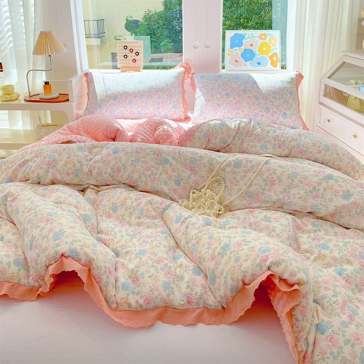 91家纺网 家纺一手货源 找家纺 宝士康家纺 2025新品豆豆绒小花边印花被子被芯冬被/秋冬被/被芯/跨境外贸 惜花芷