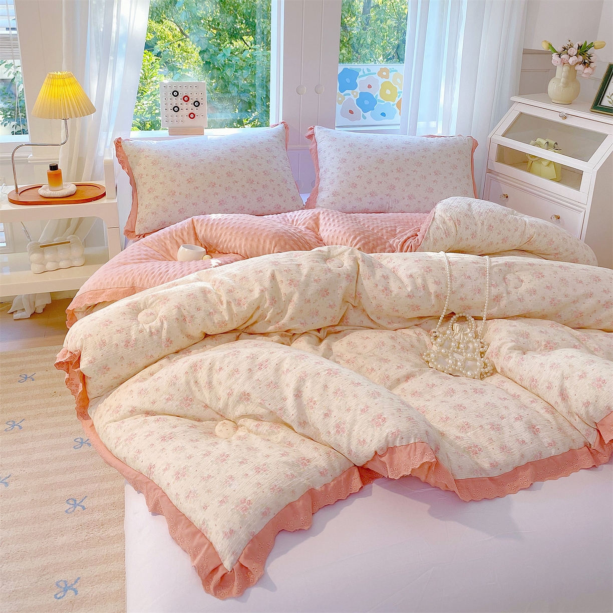 91家纺网 家纺一手货源 找家纺 宝士康家纺 2025新品豆豆绒小花边印花被子被芯冬被/秋冬被/被芯/跨境外贸 春樱