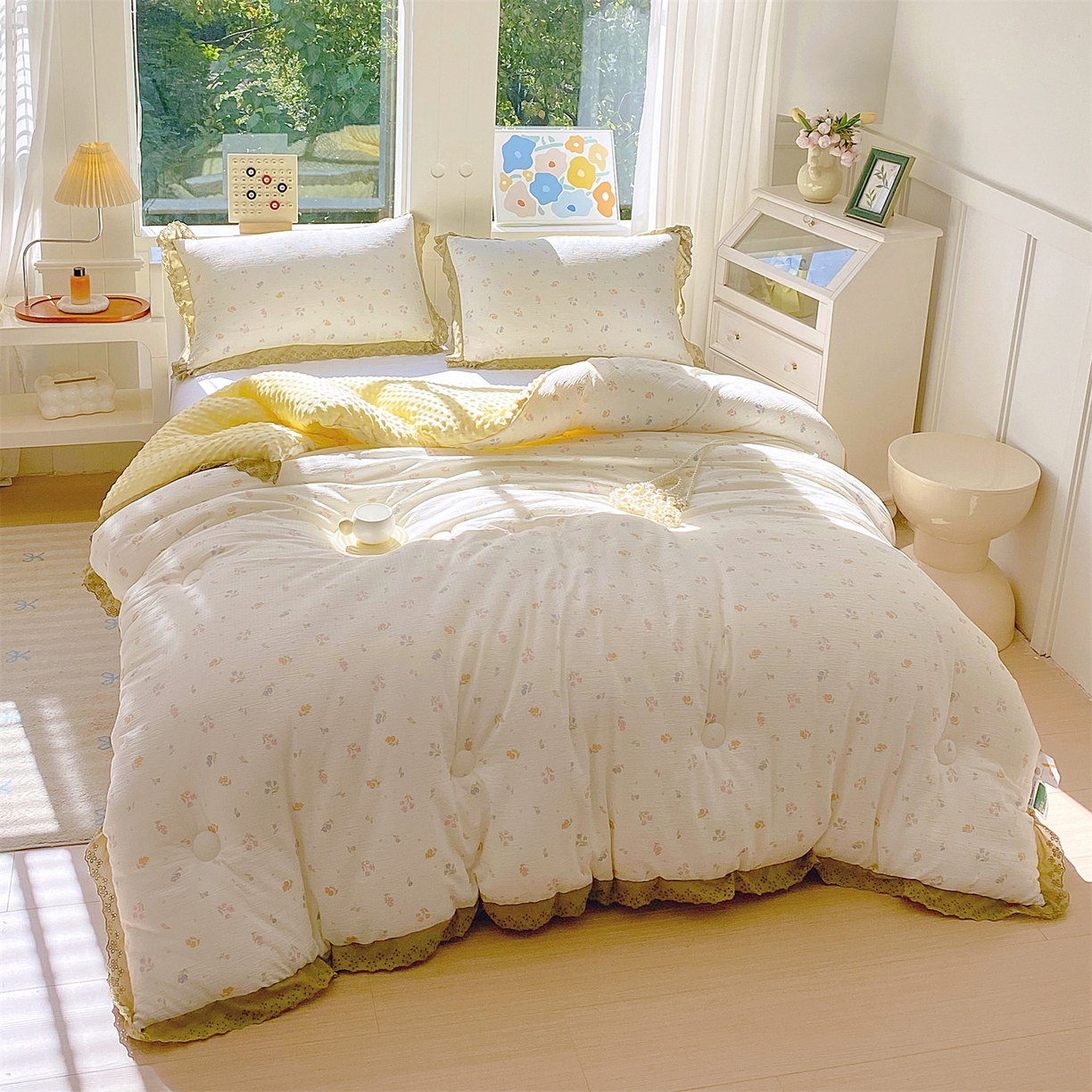 91家纺网 家纺一手货源 找家纺 宝士康家纺 2025新品豆豆绒小花边印花被子被芯冬被/秋冬被/被芯/跨境外贸 郁香栀语