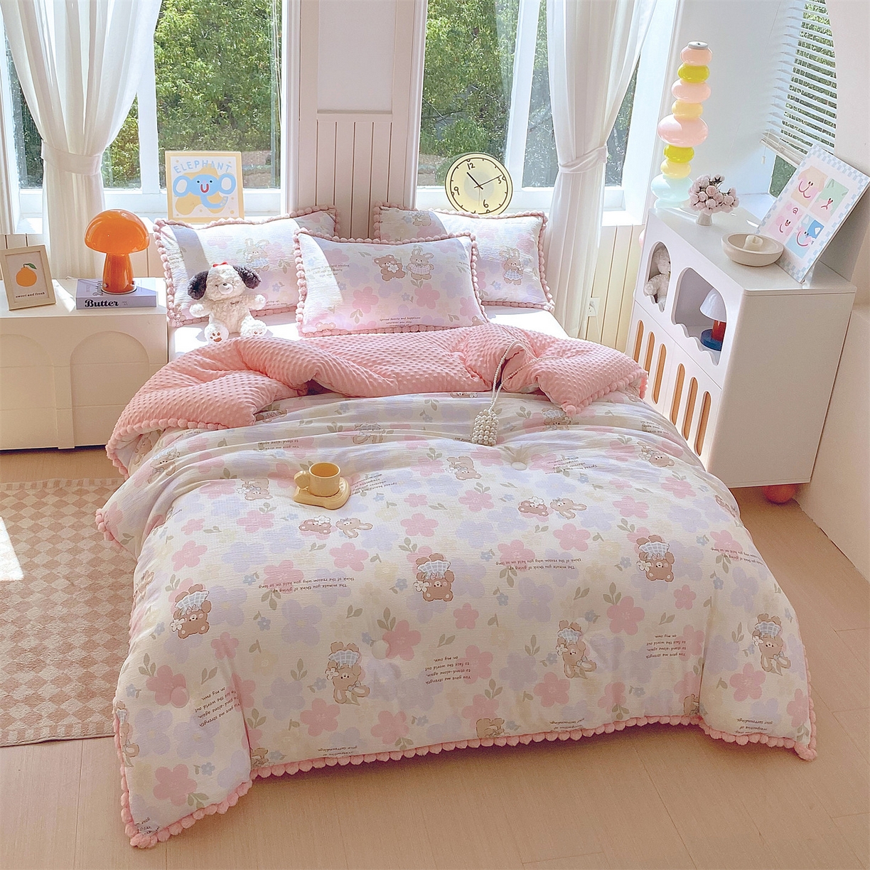 91家纺网 家纺一手货源 找家纺 （总）宝士康家纺 2025新品毛球花边豆豆绒被子被芯冬被/春秋被/被芯/跨境外贸