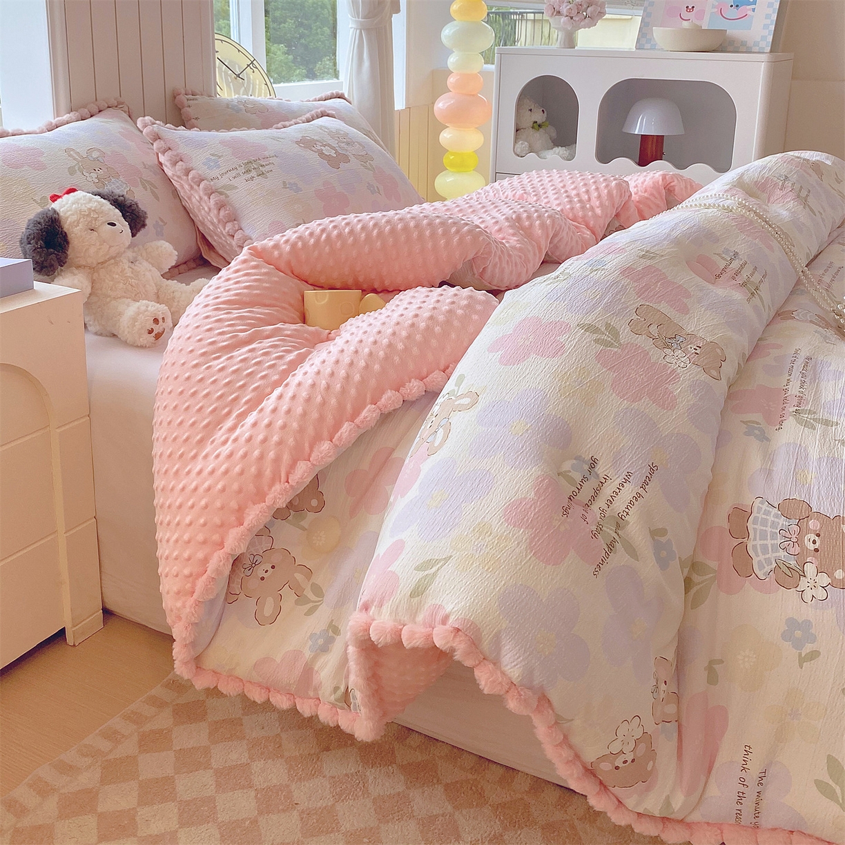 宝士康家纺 2025新品毛球花边豆豆绒被子被芯冬被/春秋被/被芯/跨境外贸 花漾甜心